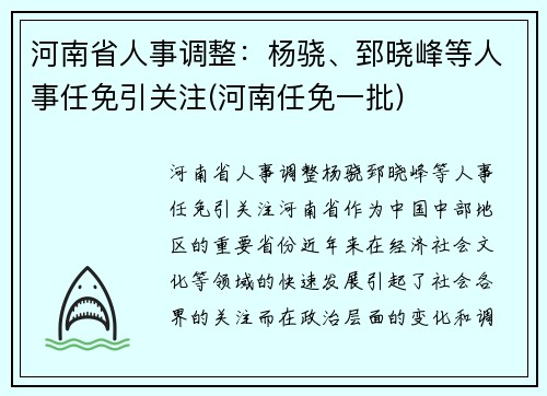 河南省人事调整：杨骁、郅晓峰等人事任免引关注(河南任免一批)