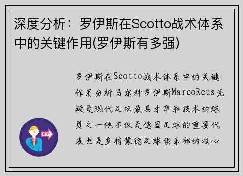 深度分析：罗伊斯在Scotto战术体系中的关键作用(罗伊斯有多强)